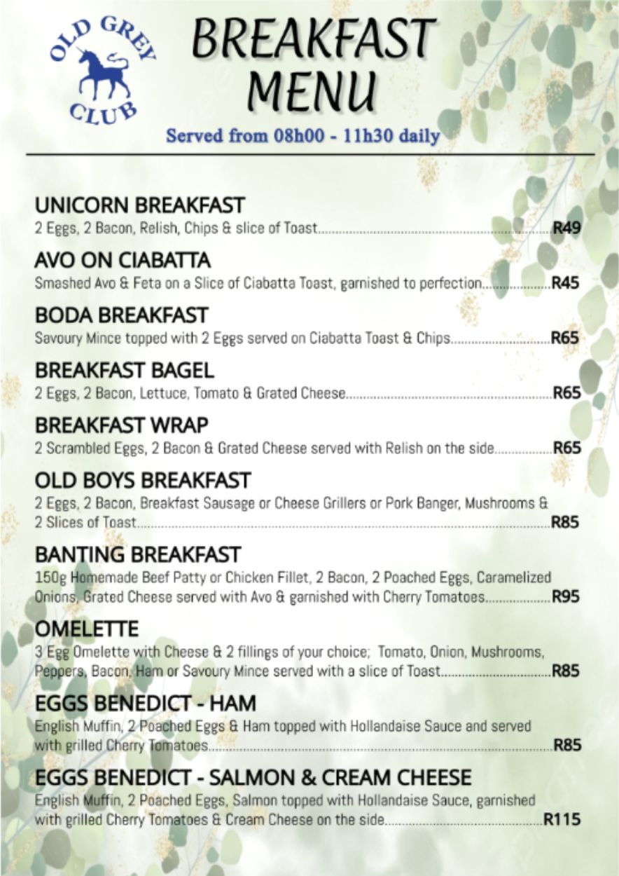 old grey club menu breakfast